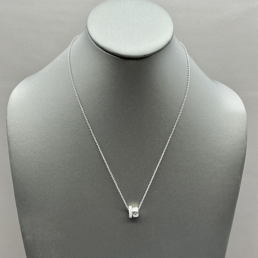 Necklace Silver Tone White Crystal Double Ring Pendant Chain Womens Jewelry